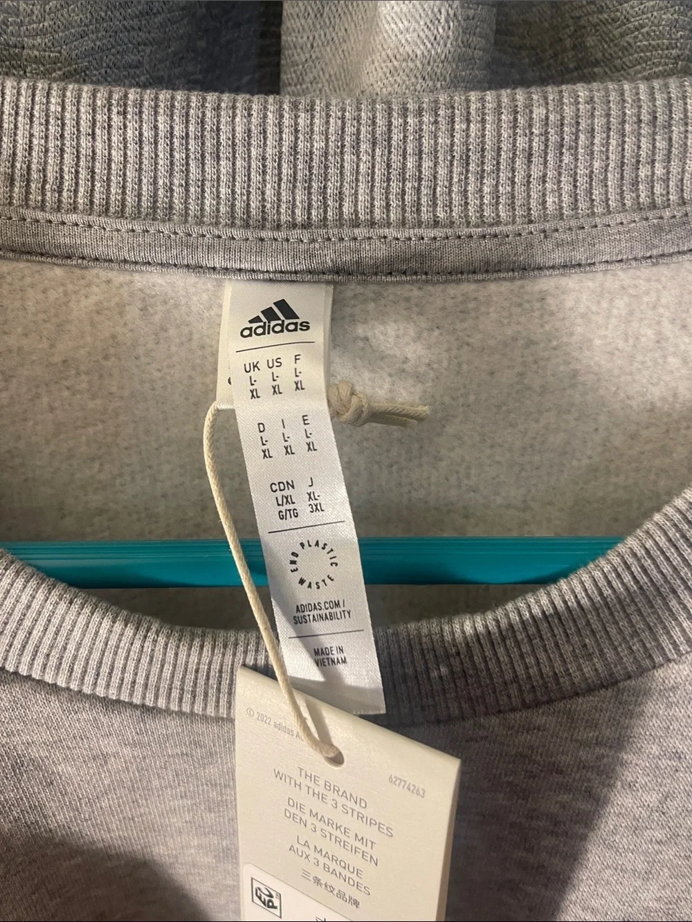 adidas Men’s Light Gray Crewneck Sweatshirt with White Stripes